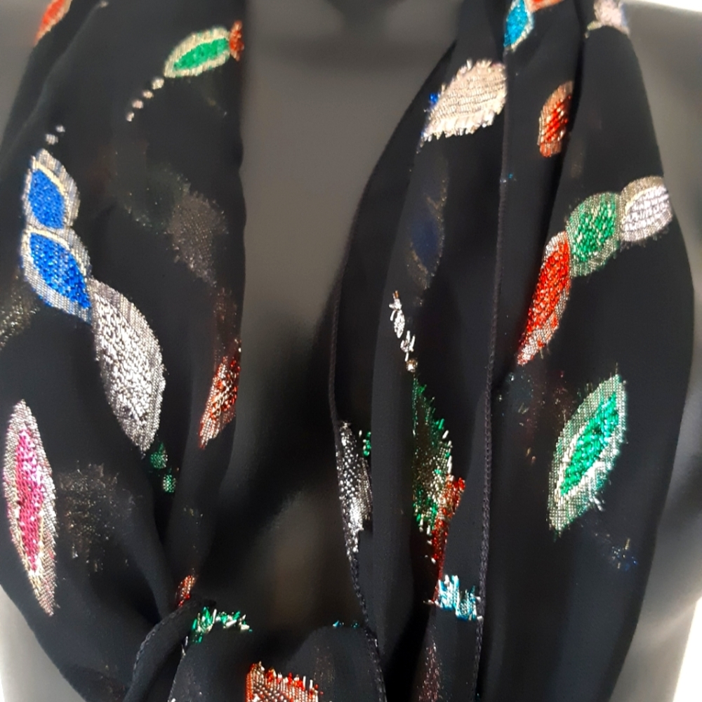 Sheer Black Scarf with Gold Metallic Accents